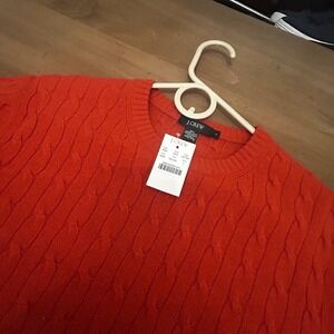 J Crew Sweater Mens Large Orange Wool Cashmere Cable Knit Pullover Crewneck